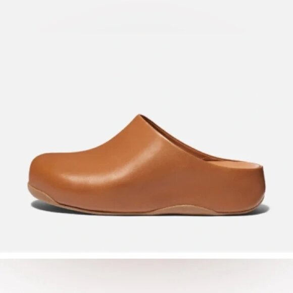 Fitflop Shuv Clog Tan Leather Slip On Mules Shoes Platform Size 8 Fit Flop - Picture 1 of 11